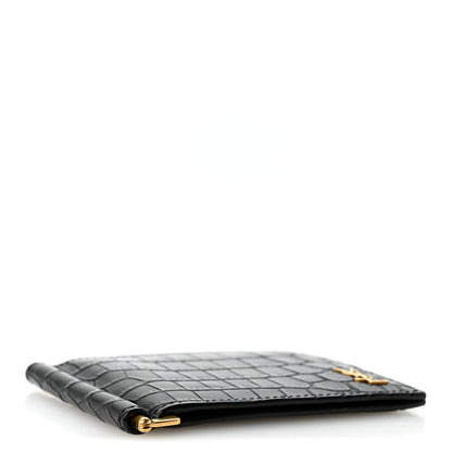 Saint Laurent Calfskin Crocodile Embossed Tiny Monogram Bill Clip Wallet Black 4 of 7