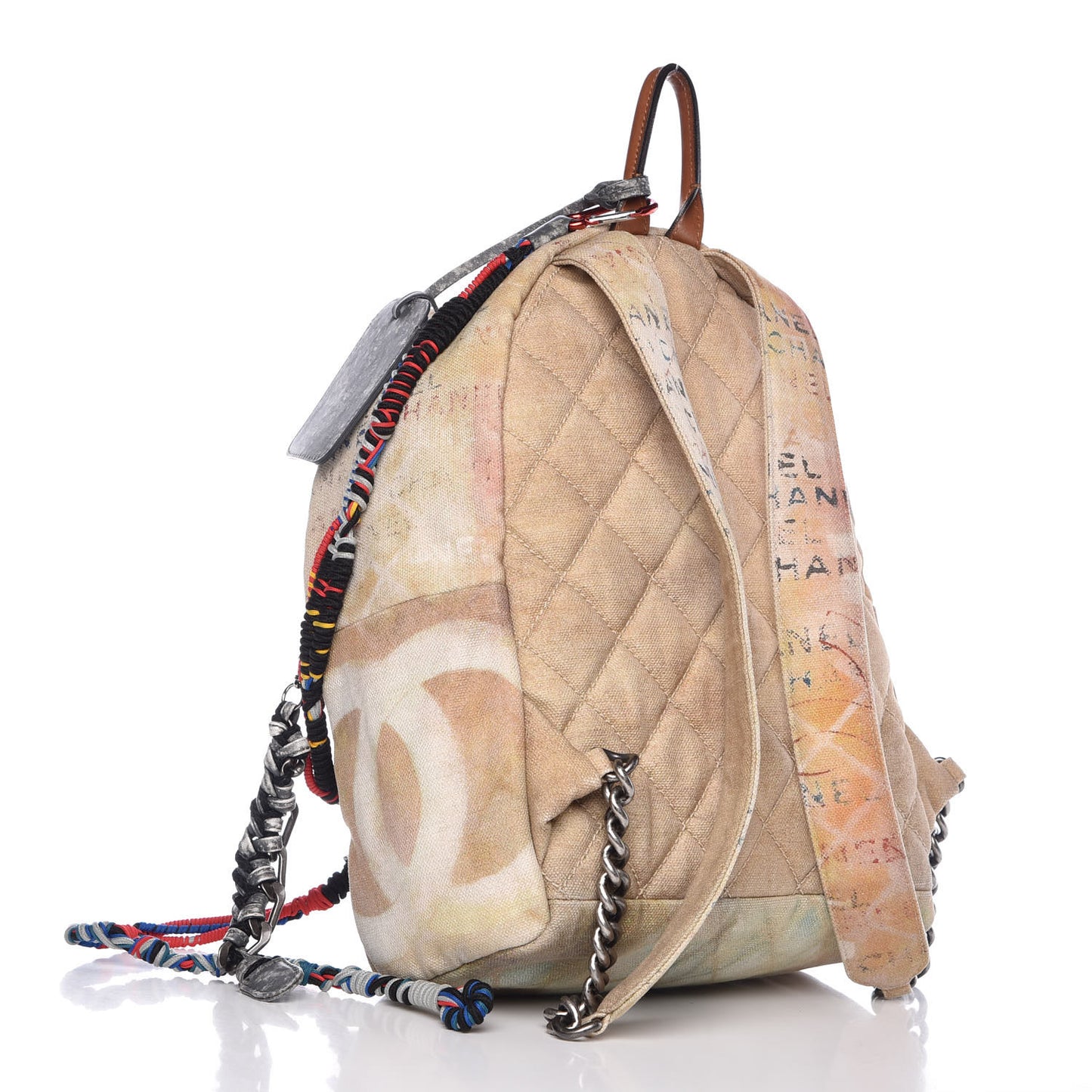 Graffiti Printed Canvas Medium Backpack Beige