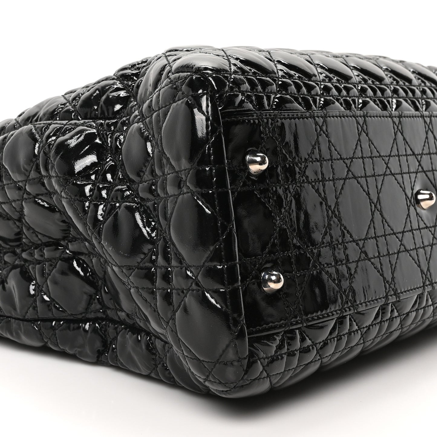 Patent Cannage Large Dior Soft Shopping Tote Black