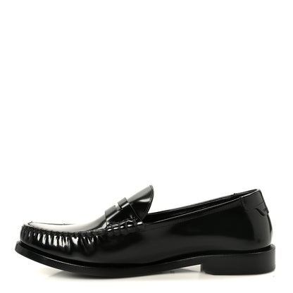 Saint Laurent Glazed Calfskin Le Loafer 15 Penny Slippers 39.5 Black 1 of 10