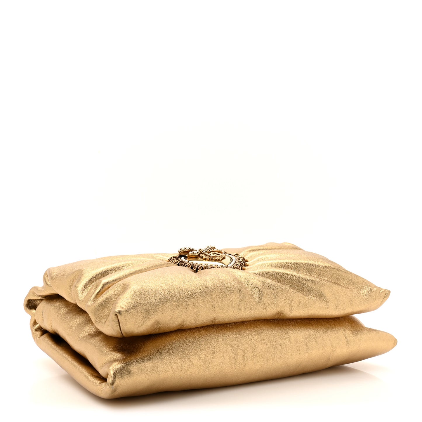 Calfskin Devotion Clutch With Chain Gold