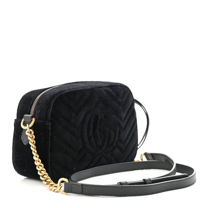 Gucci Velvet Matelasse Small GG Marmont Chain Shoulder Bag Black 3 of 10