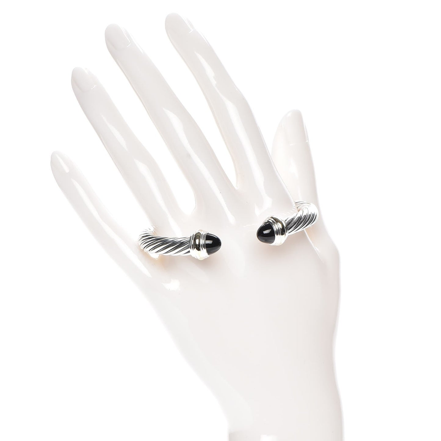 Sterling Silver 14K Yellow Gold Black Onyx 7mm Cable Classics Bracelet