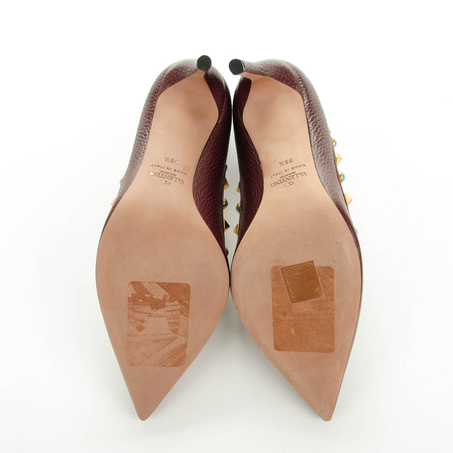 Pebbled Calfskin Rockstud Rolling 100mm Pumps 39.5 Rubin