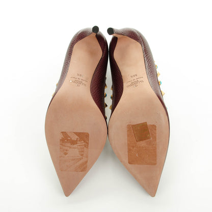 Valentino Garavani Pebbled Calfskin Rockstud Rolling 100mm Pumps 39.5 Rubin 7 of 8