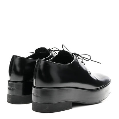 Prada Spazzolato Lace Up Derby Platform Loafers 37 Black 5 of 10