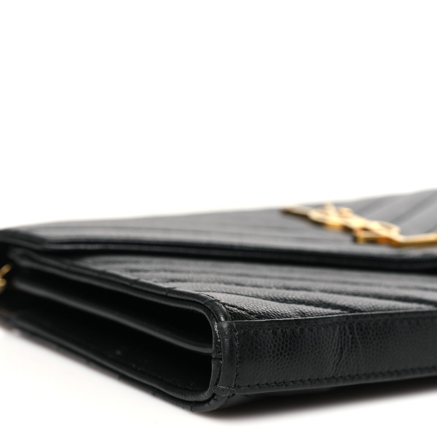 Saint Laurent Grain De Poudre Matelasse Chevron Monogram Chain Wallet Black 9 of 11
