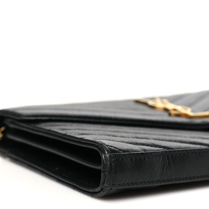 Saint Laurent Grain De Poudre Matelasse Chevron Monogram Chain Wallet Black 9 of 11