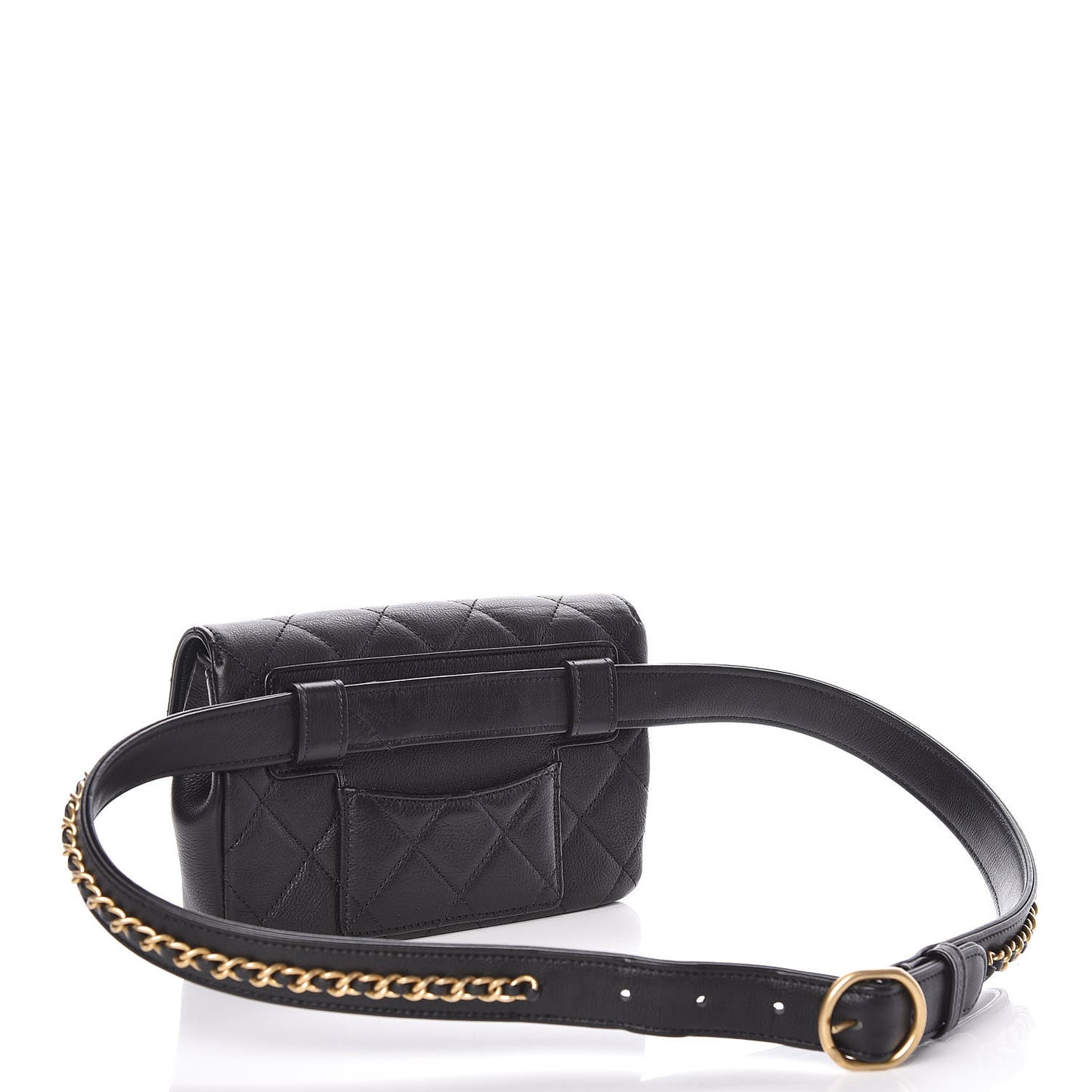 Calfskin Quilted Flap Waist Bag Black