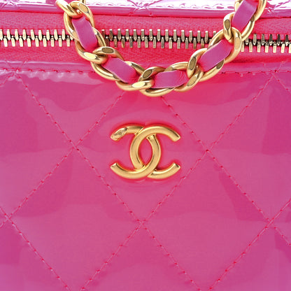 Chanel Patent Quilted Pearl Crush Mini Vanity Case With Chain Neon Pink 8 of 11