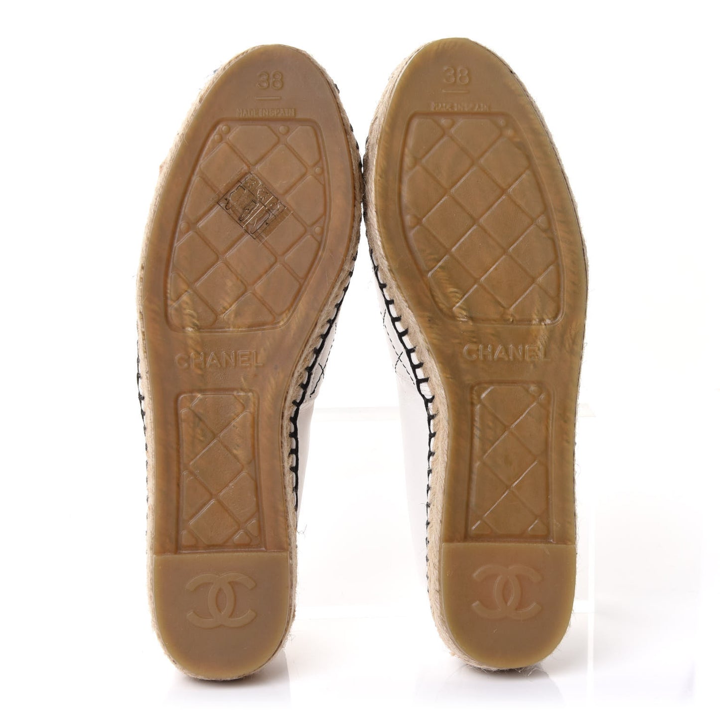 Lambskin Stitched CC Espadrilles 38 White Black