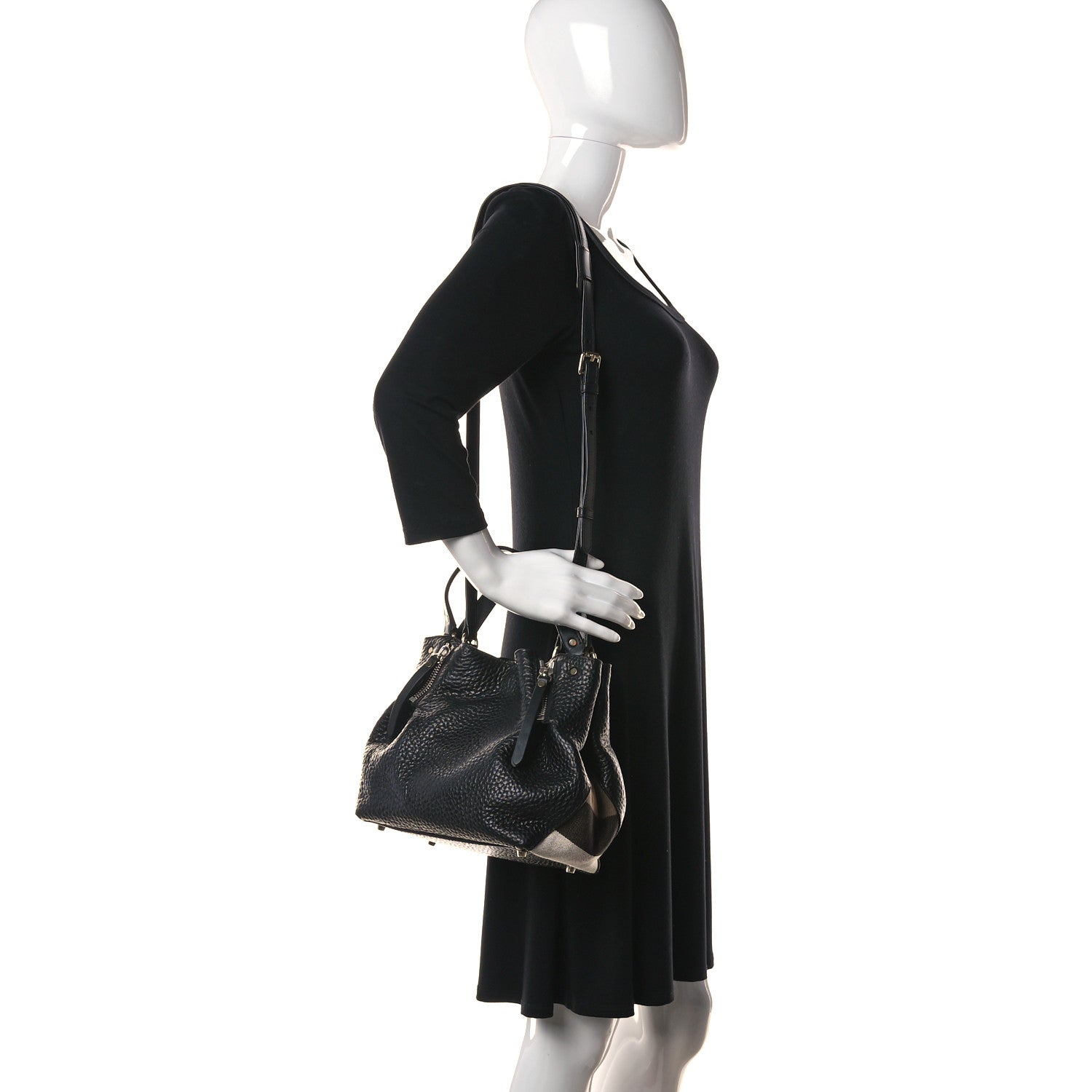 Burberry Grainy Calfskin House Check Small Maidstone Black 2 of 10