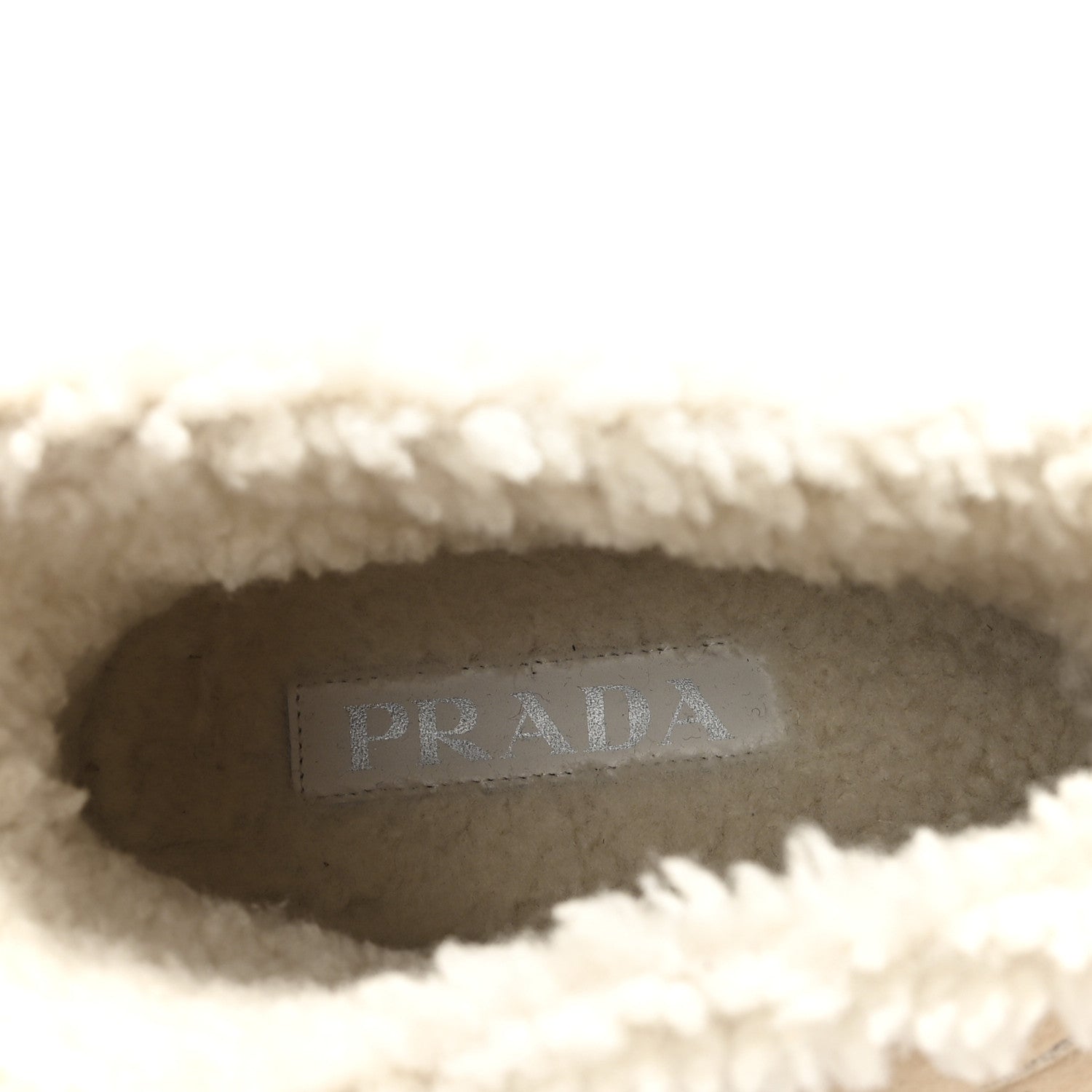 Prada Suede Shearling Logo Ankle Boots 39.5 Ecru 8 of 8