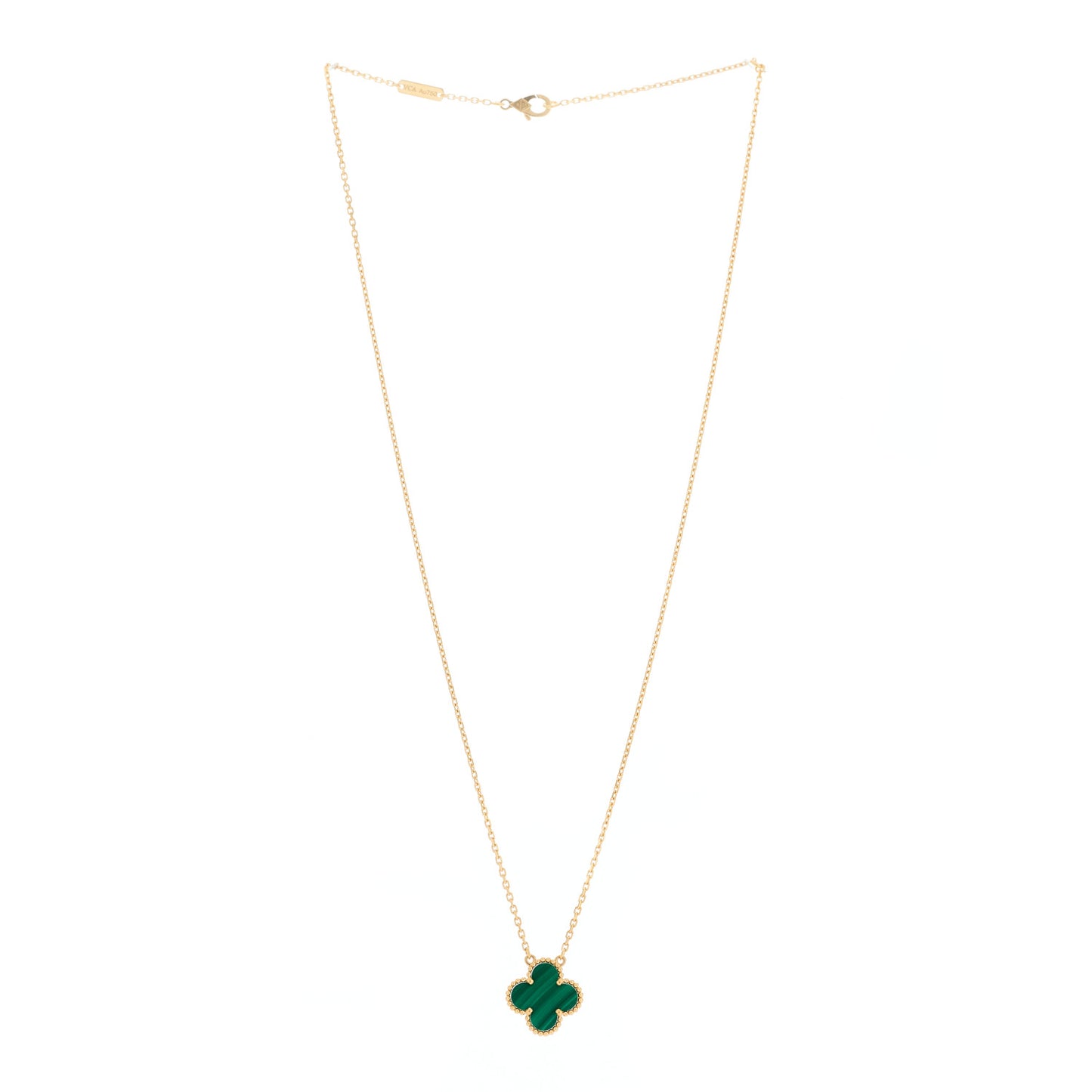 18K Yellow Gold Malachite Vintage Alhambra Pendant Necklace