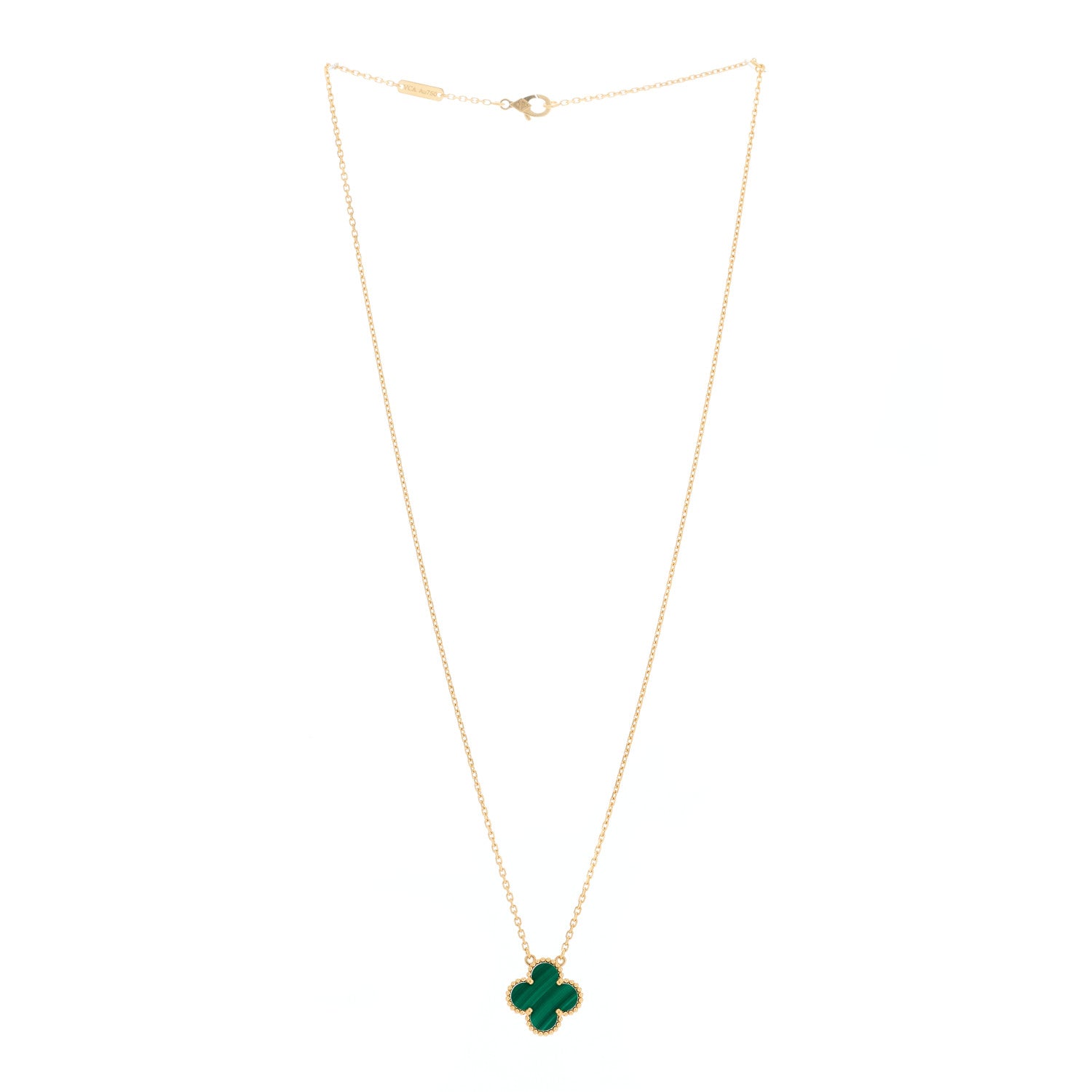 Van Cleef & Arpels 18K Yellow Gold Malachite Vintage Alhambra Pendant Necklace 4 of 7