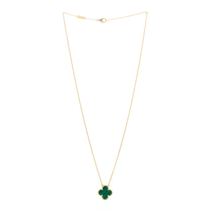 Van Cleef & Arpels 18K Yellow Gold Malachite Vintage Alhambra Pendant Necklace 4 of 7