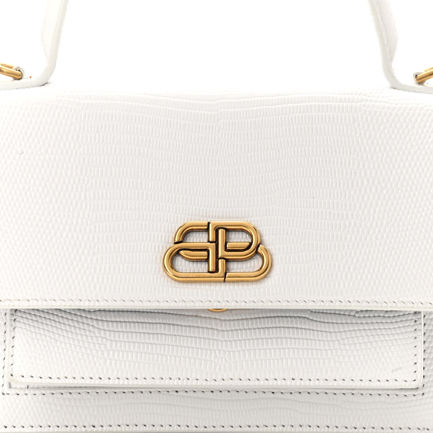 Patent Calfskin Lizard Embossed XS Sharp Top Handle Bag White