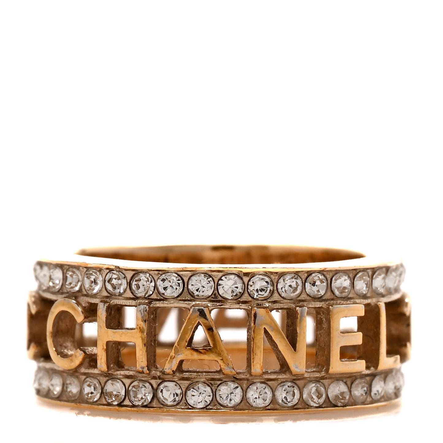 Metal Crystal Bow-tiful CC Logo Ring 54 6.75 Gold