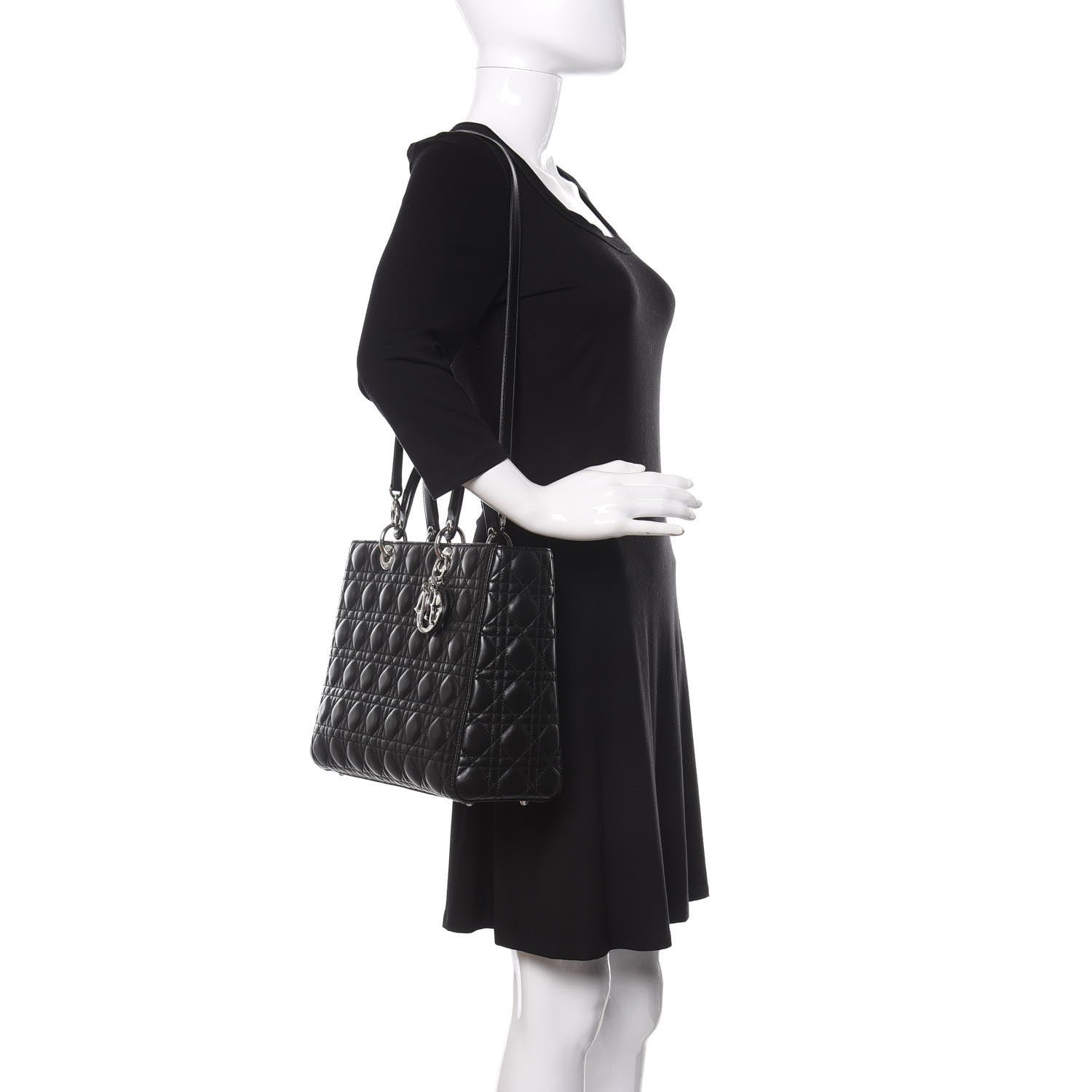 Christian Dior Lambskin Cannage Large Lady Dior Black 2 of 11