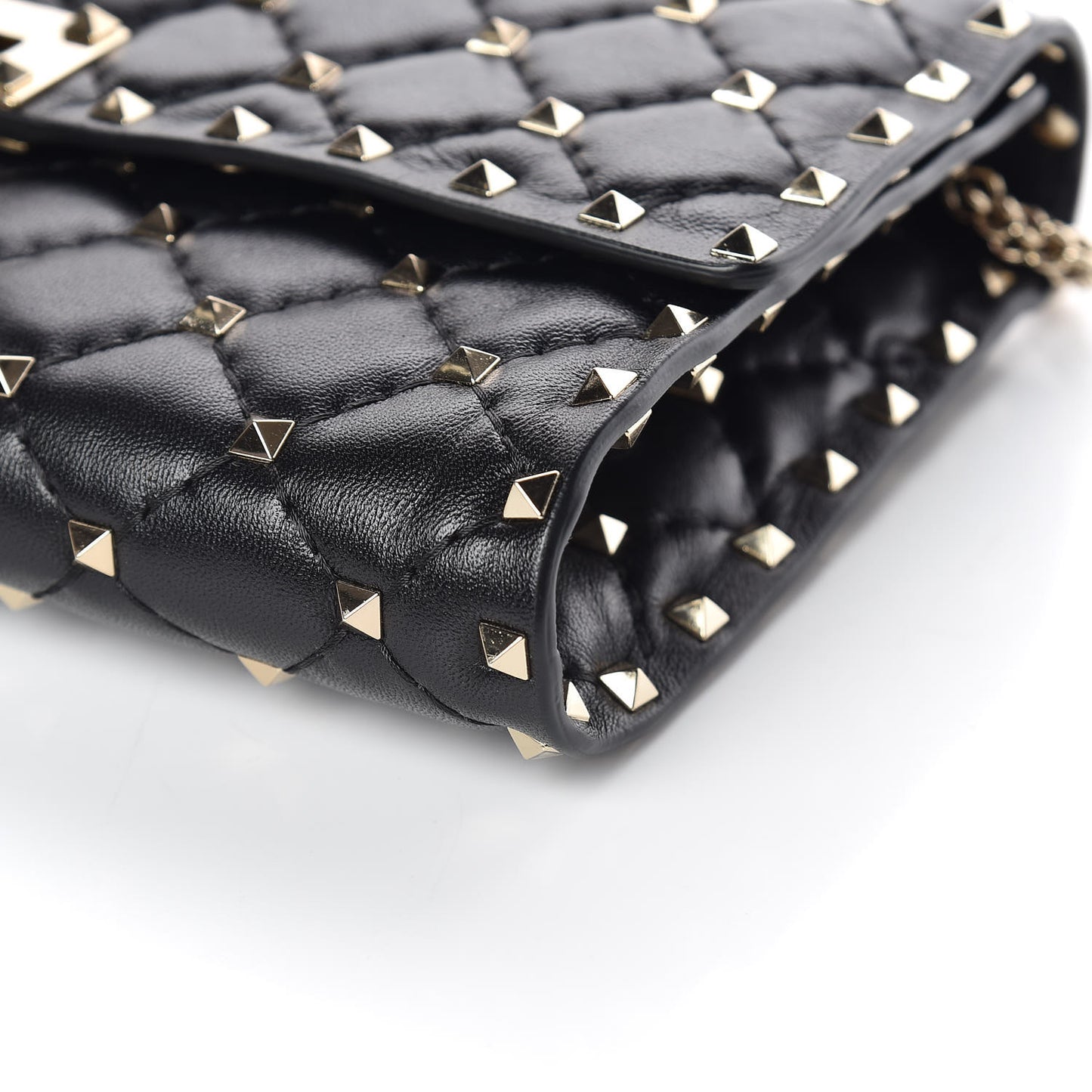 Lambskin Rockstud Spike Wallet on Chain Black