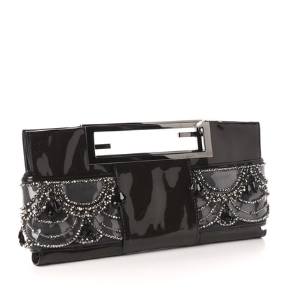 Fendi Patent Embellished Cutout Baguette Clutch Black 3 of 9