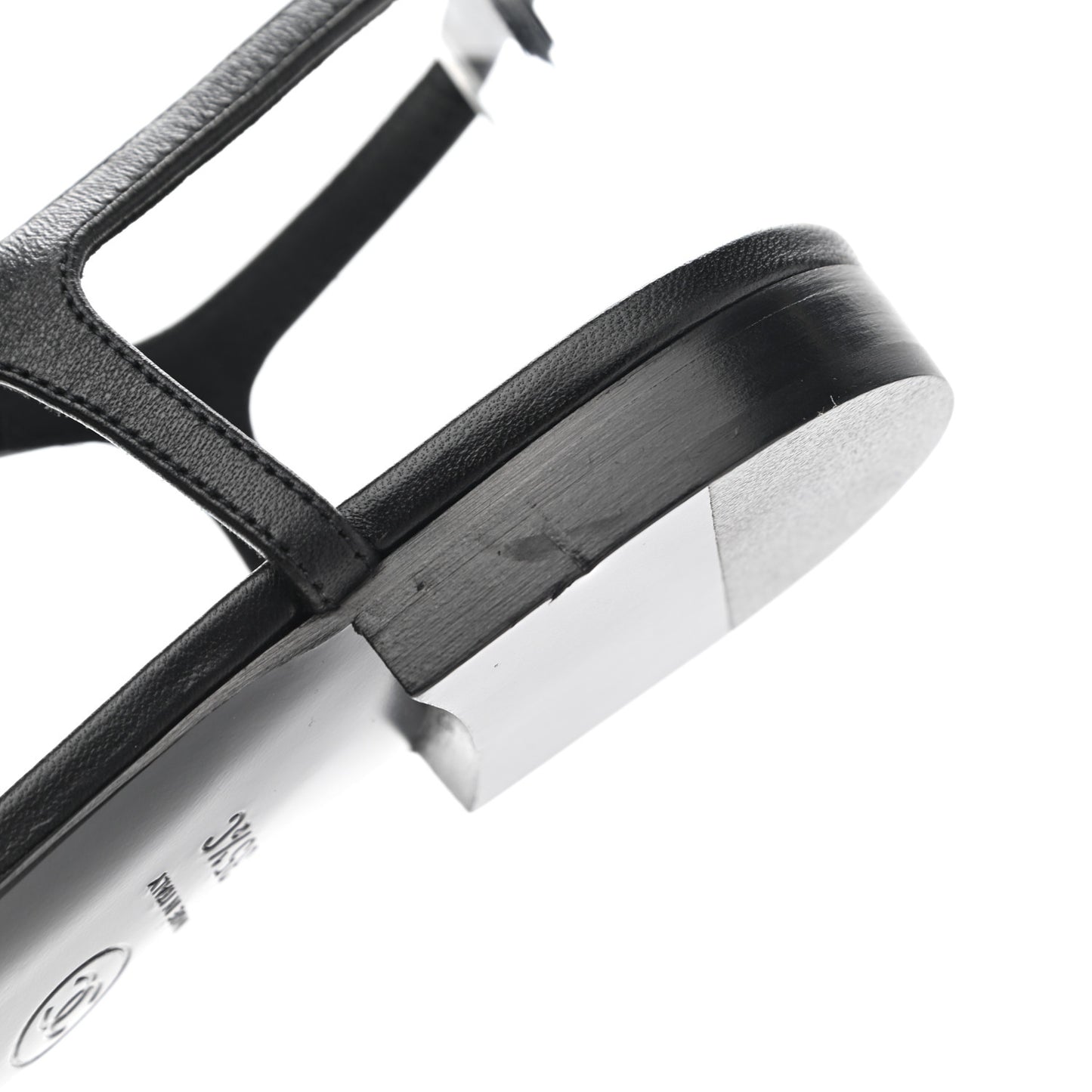 Calfskin Pearl Crystal CC Charm Thong Sandals 35.5 Black