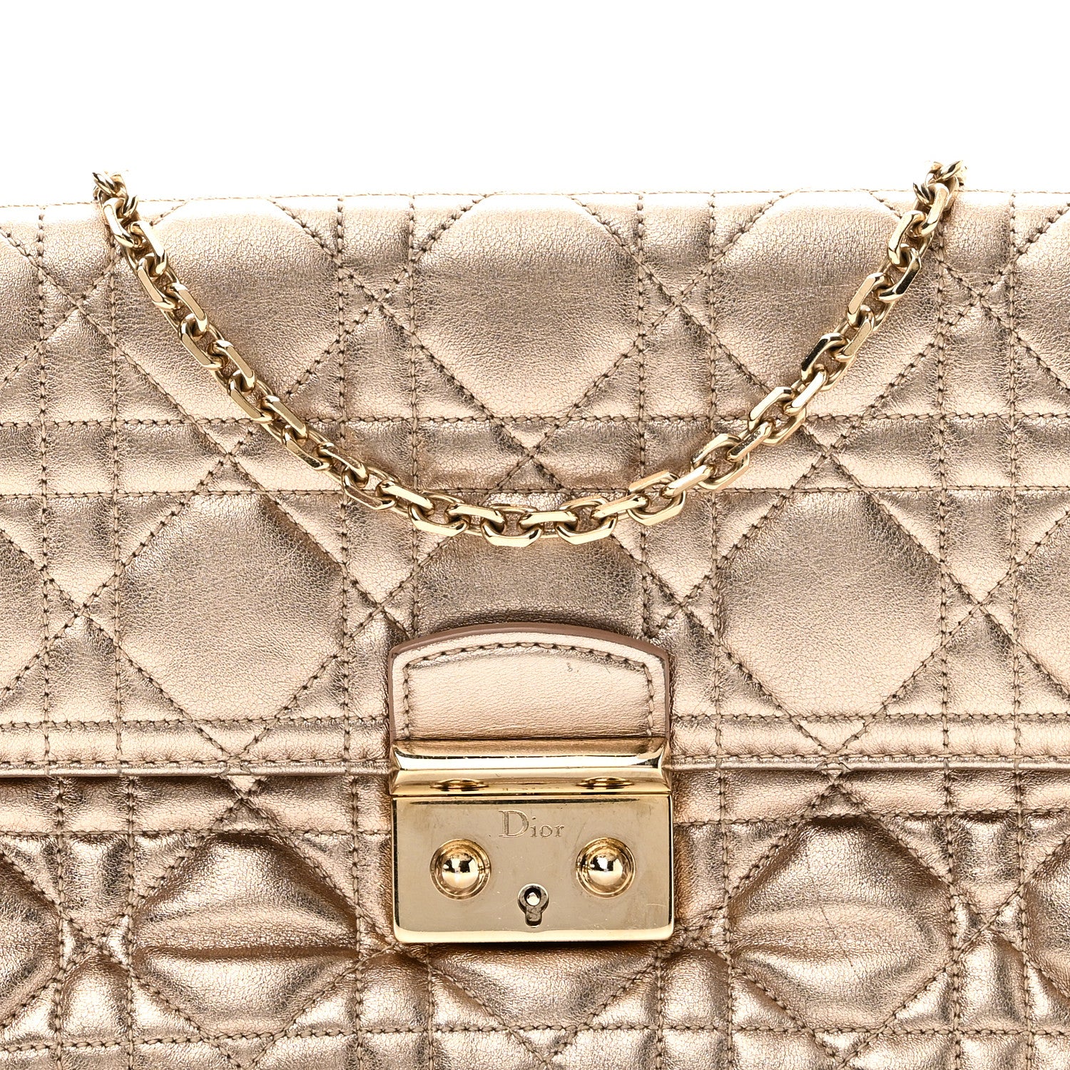 Christian Dior Metallic Lambskin Cannage Wallet on Chain Gold 8 of 10