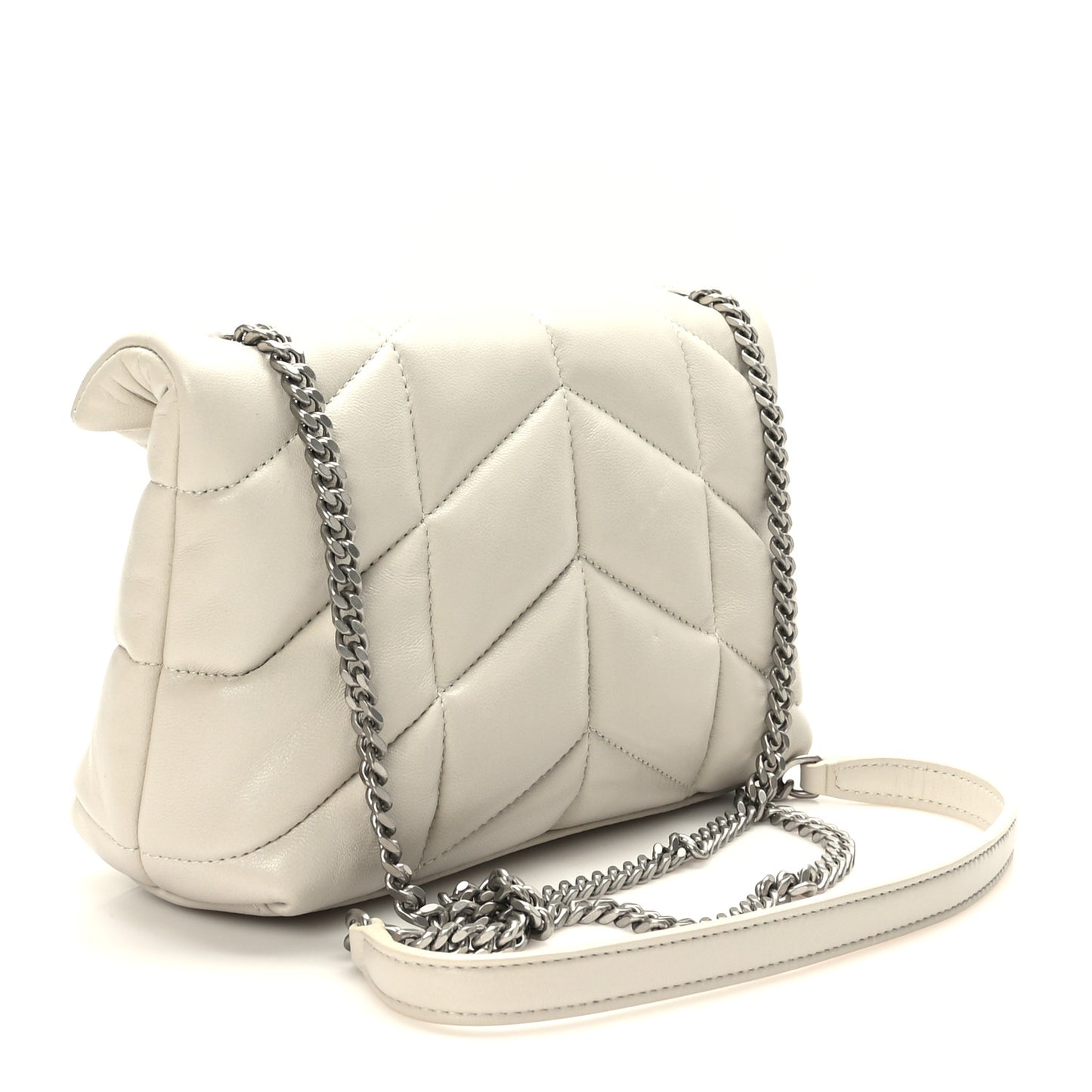 Lambskin Quilted Toy Loulou Puffer Monogram Chain Satchel Crema Soft