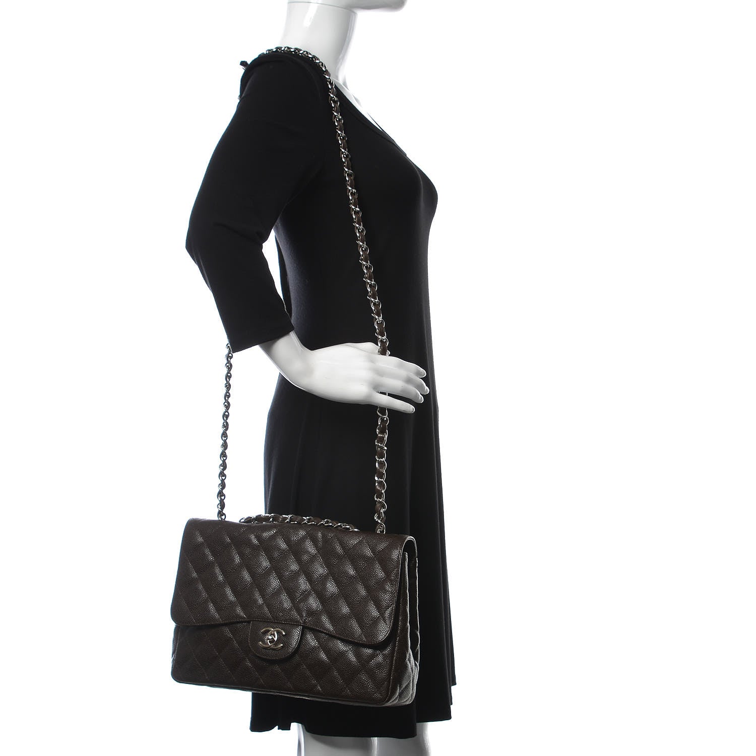 Chanel Caviar Quilted Jumbo Single Flap Dark Brown 2 of 10