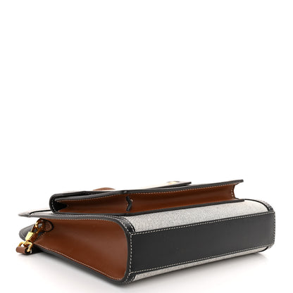 Burberry Smooth Calfskin Canvas Two Tone Mini Pocket Bag Black Tan 4 of 10