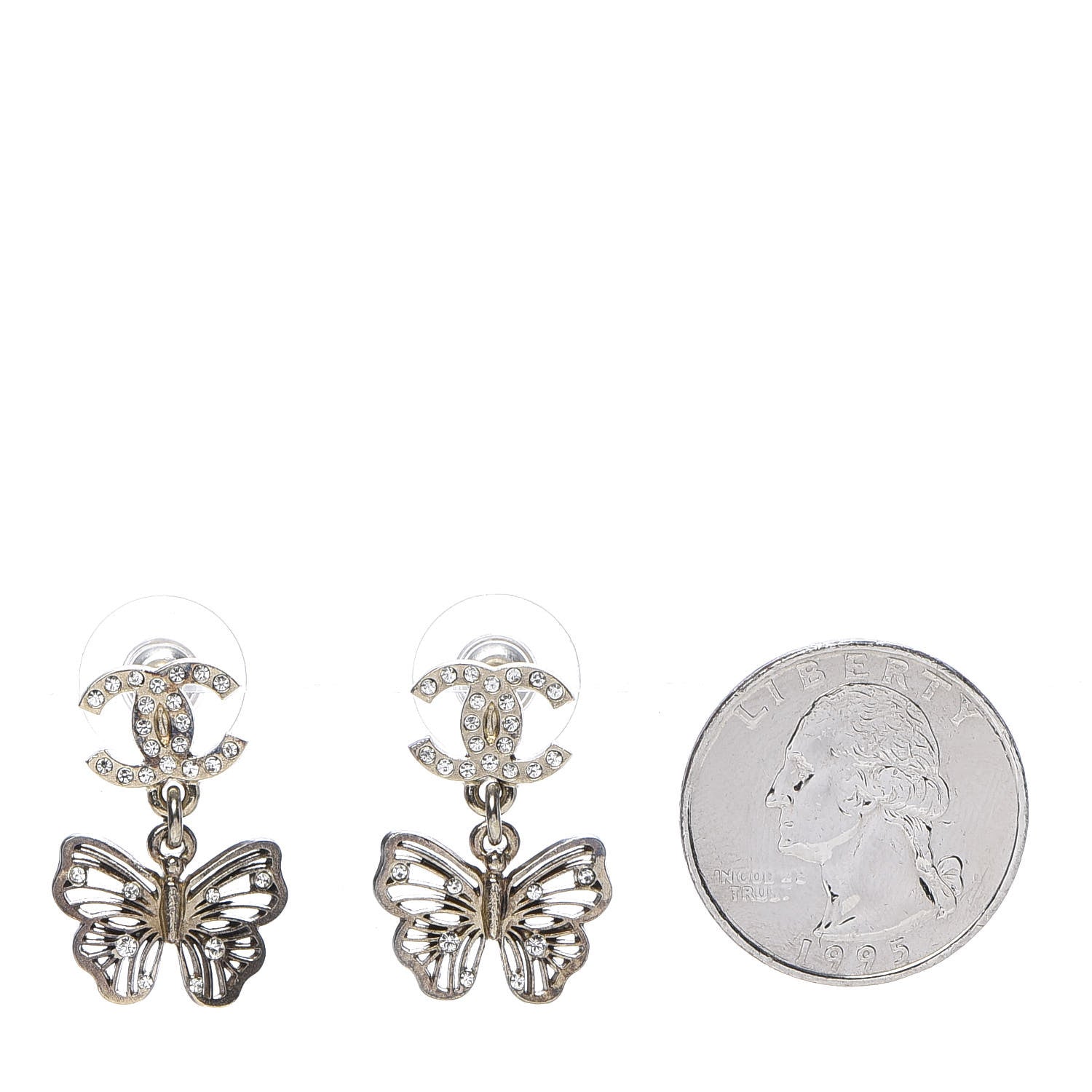 Chanel Crystal CC Butterfly Earrings Gold 2 of 5