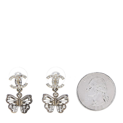 Chanel Crystal CC Butterfly Earrings Gold 2 of 5