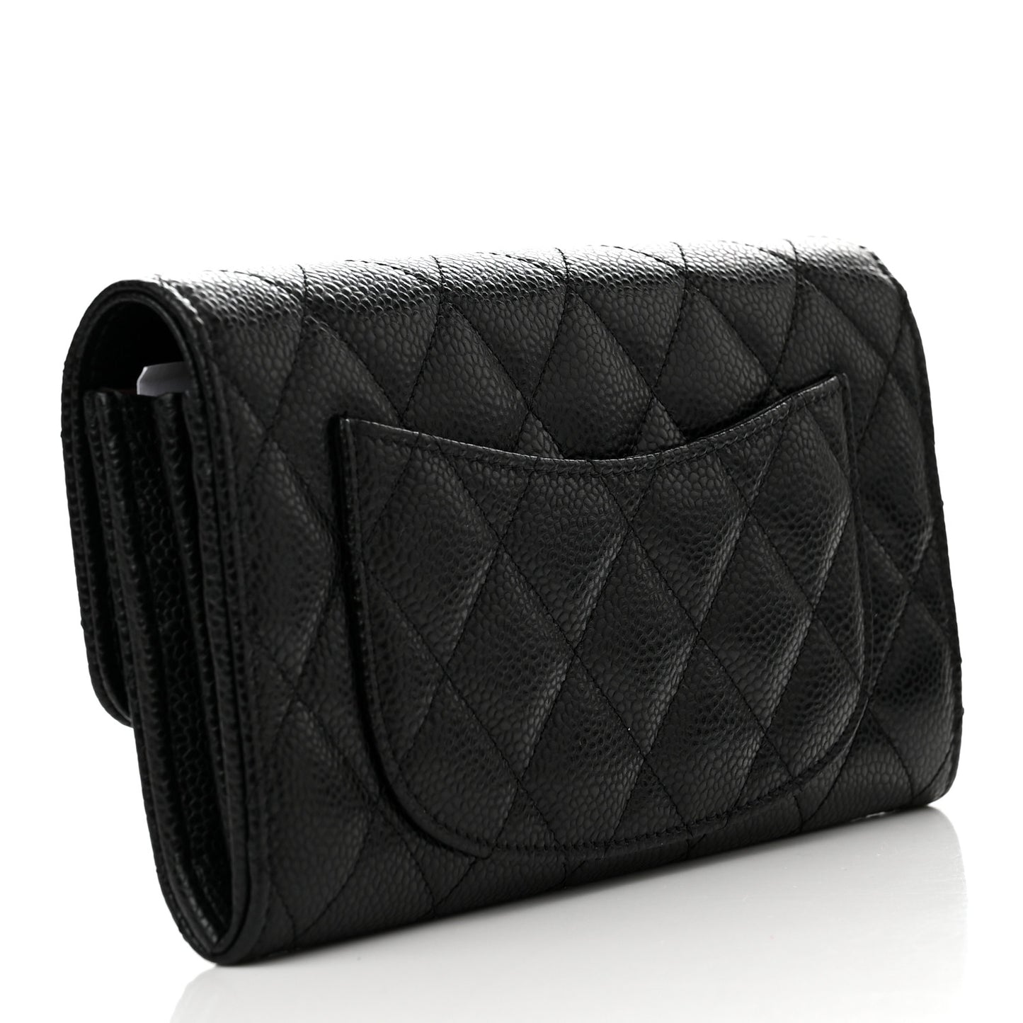 Caviar Quilted Large Gusset Flap Wallet Black
