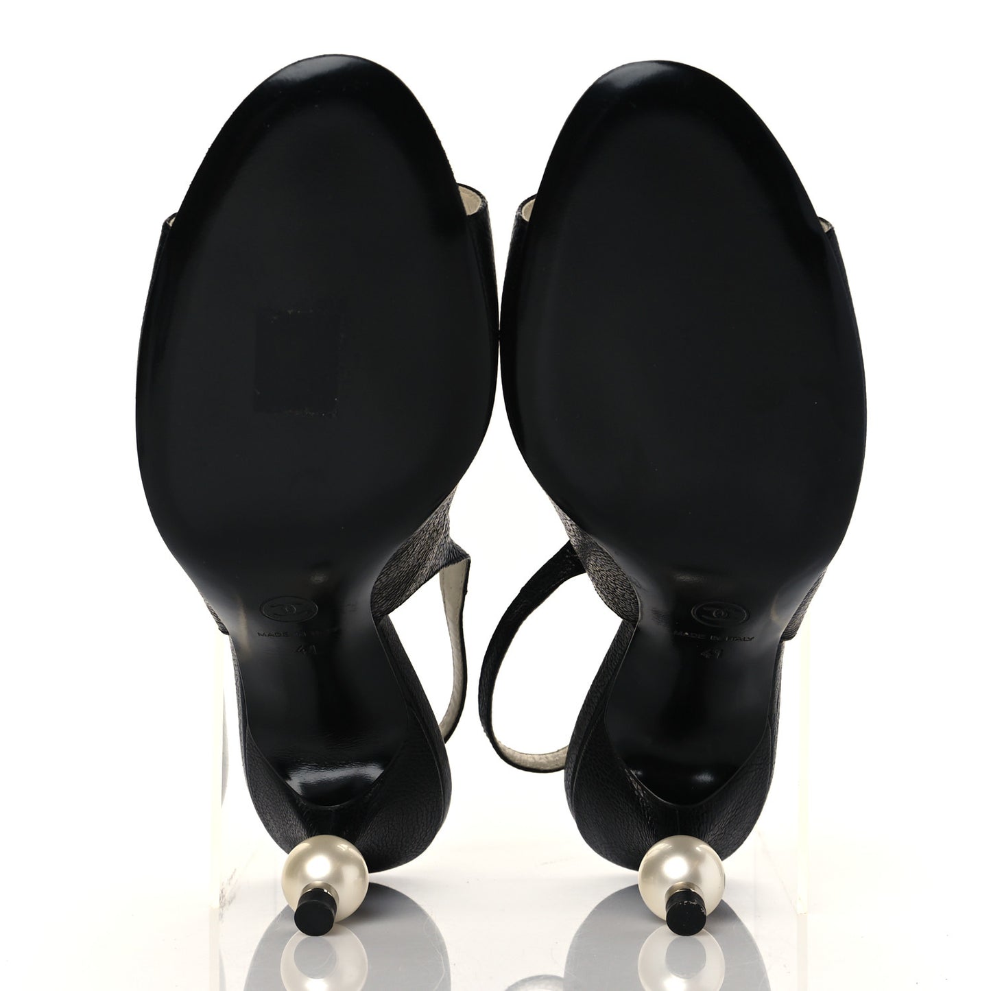 Calfskin Pearl CC Peep Toe Slingback Pumps 41 Black