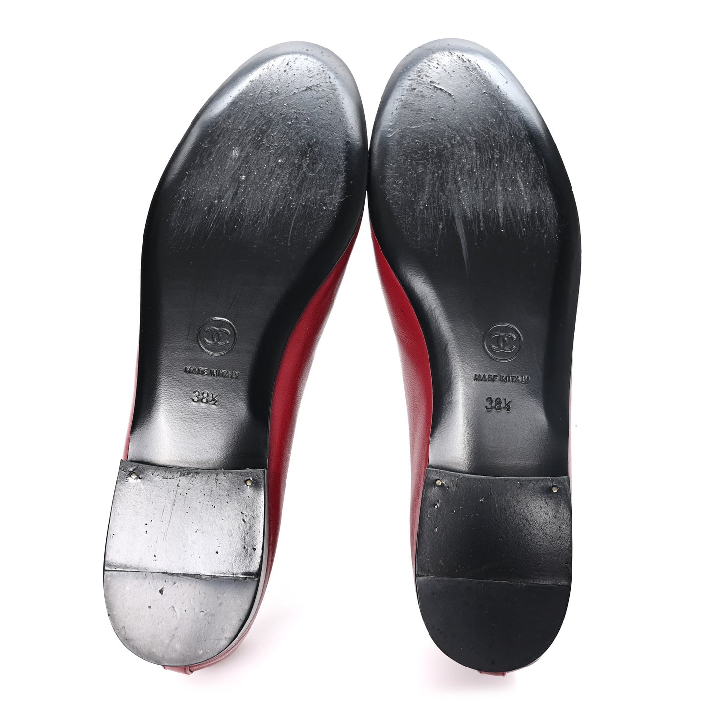 Lambskin CC Cap Toe Ballerina Flats 38.5 Red Black