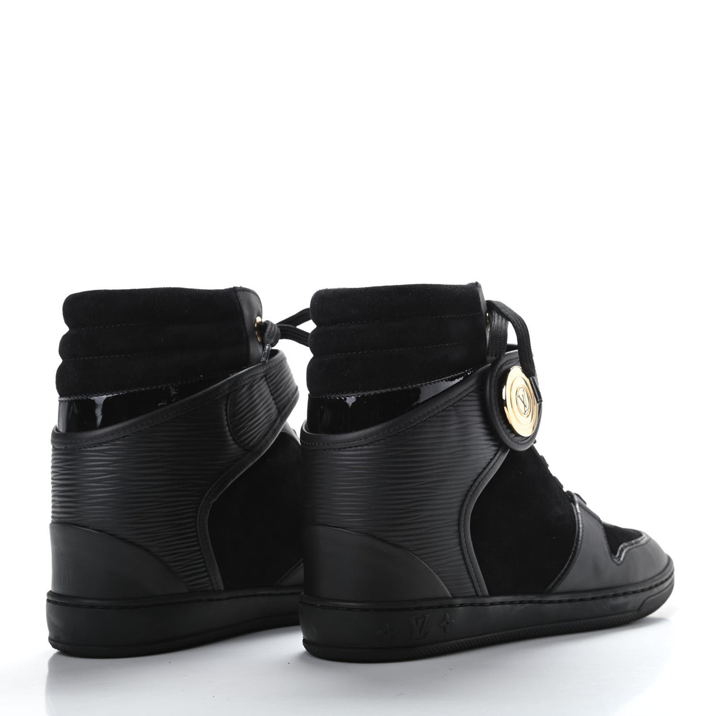 Epi Suede Postmark Wedge Sneakers 38 Black
