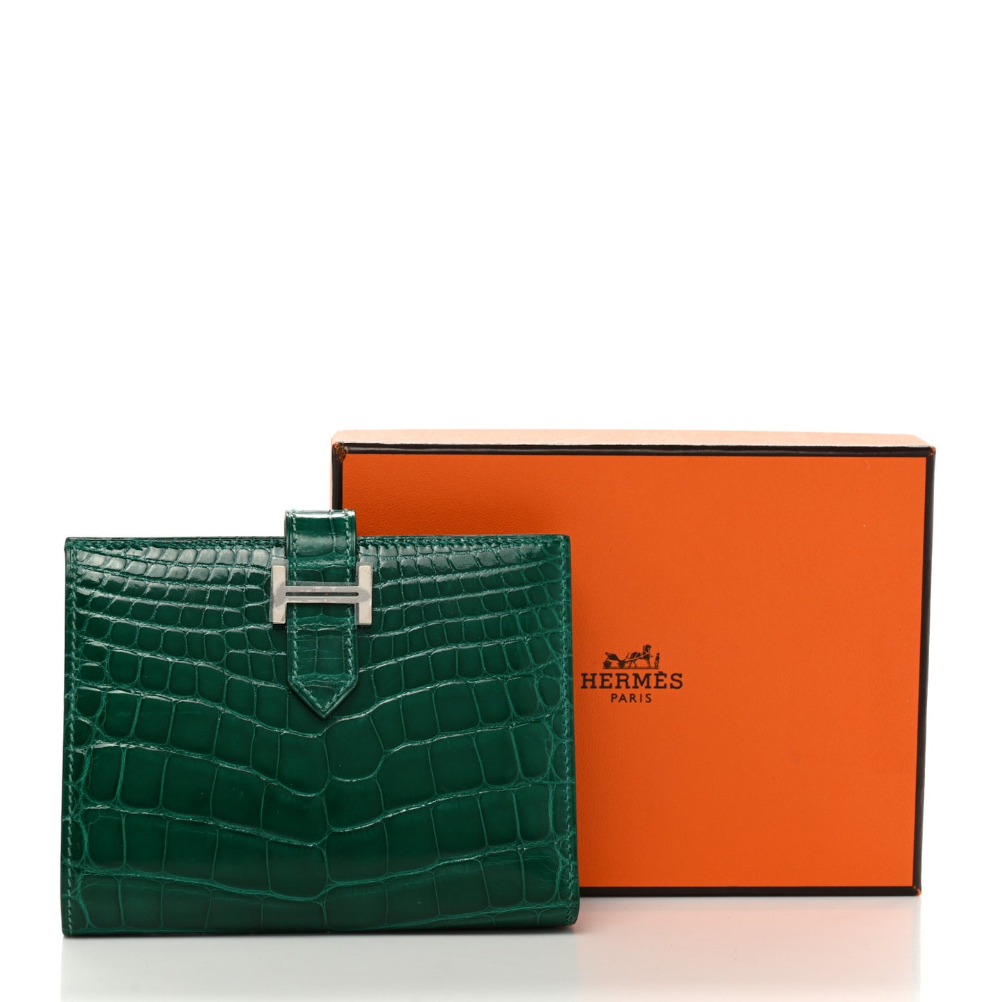 Shiny Alligator Bearn Compact Wallet Vert Emeraude