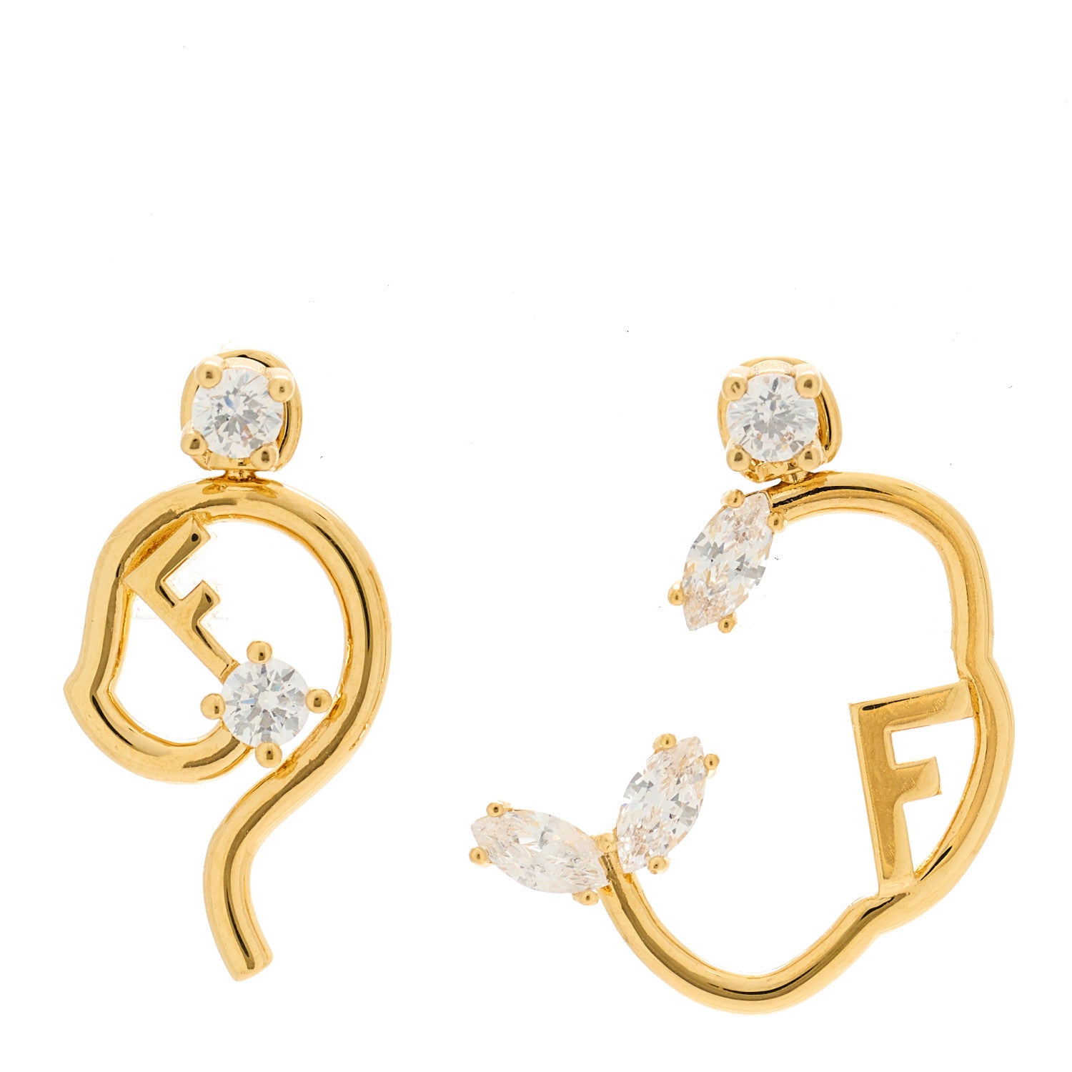 Fendi Metal Crystal Earrings Gold 1 of 4