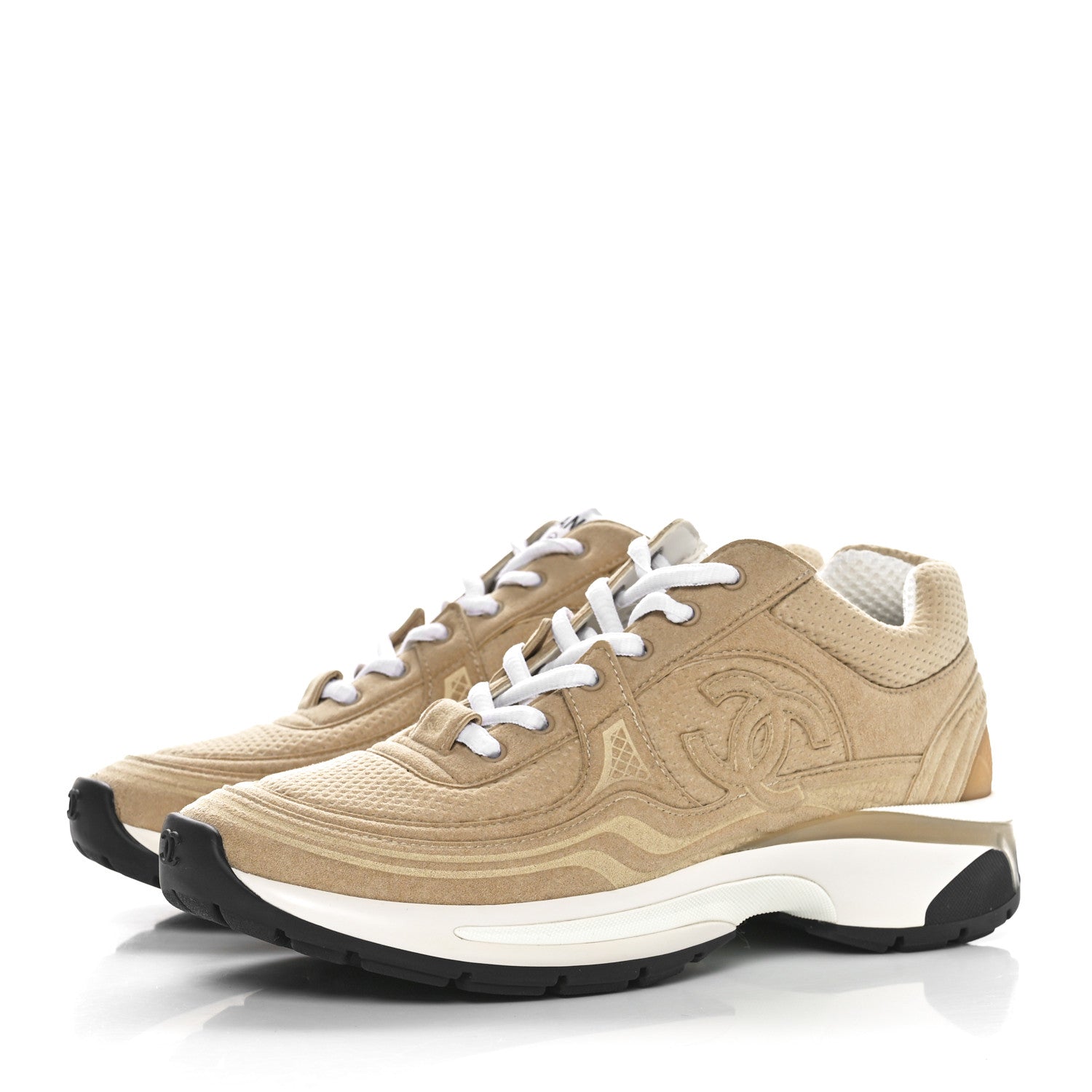 Chanel Fabric CC Womens Sneakers 36.5 Light Beige 3 of 9
