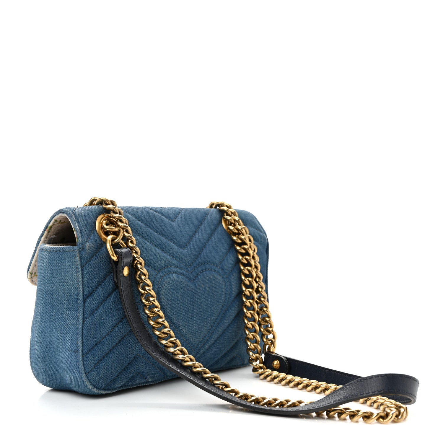 Gucci Denim Matelasse Mini Pearly GG Marmont Shoulder Bag Blue 9 of 31