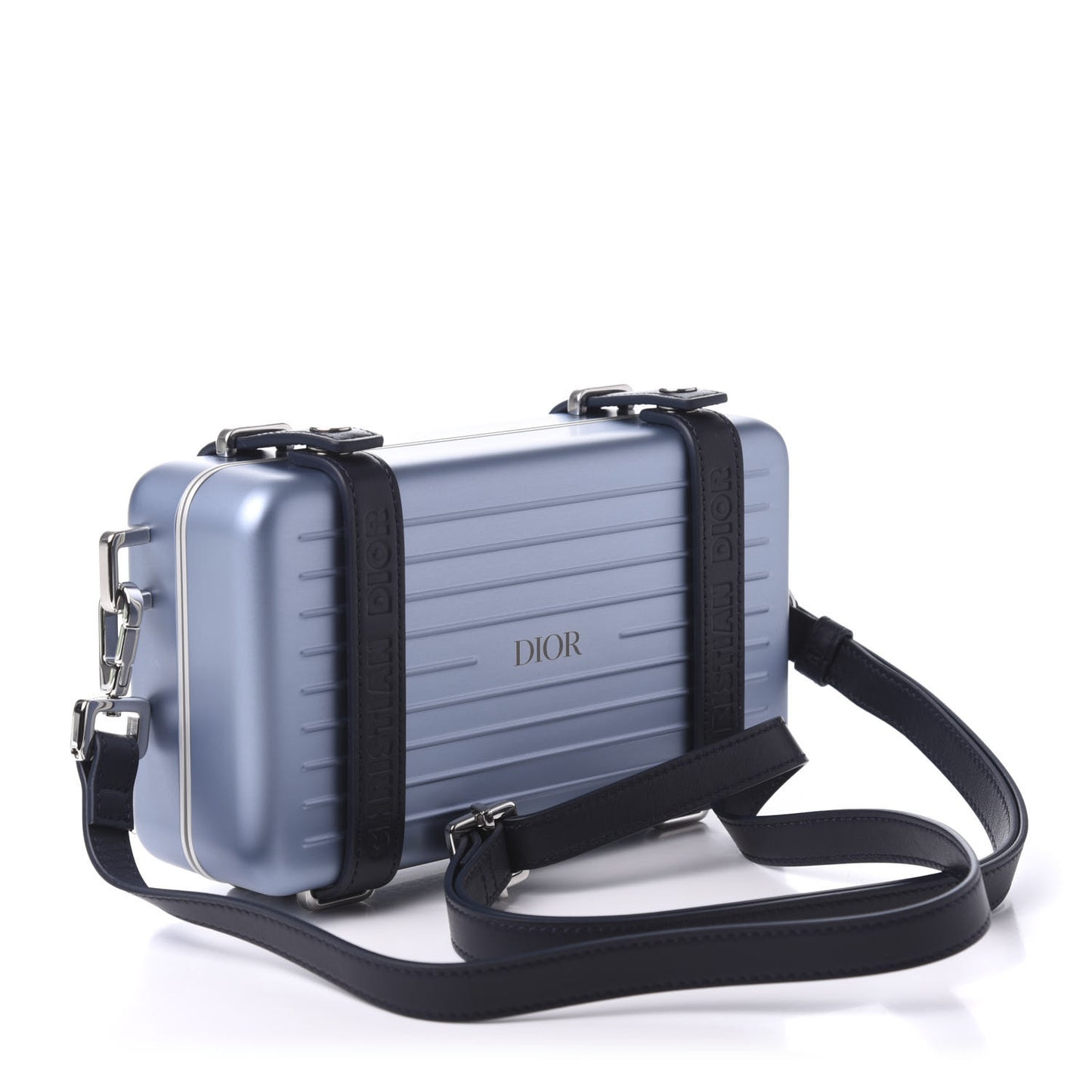 X RIMOWA Aluminum Personal Clutch On Strap Bleu