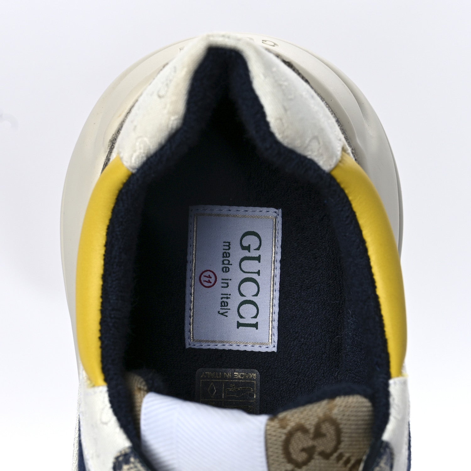 Gucci GG Supreme Monogram Mix Monogram Mens Rhyton Sneakers 11 London Blue Beige Sun Yellow 7 of 8