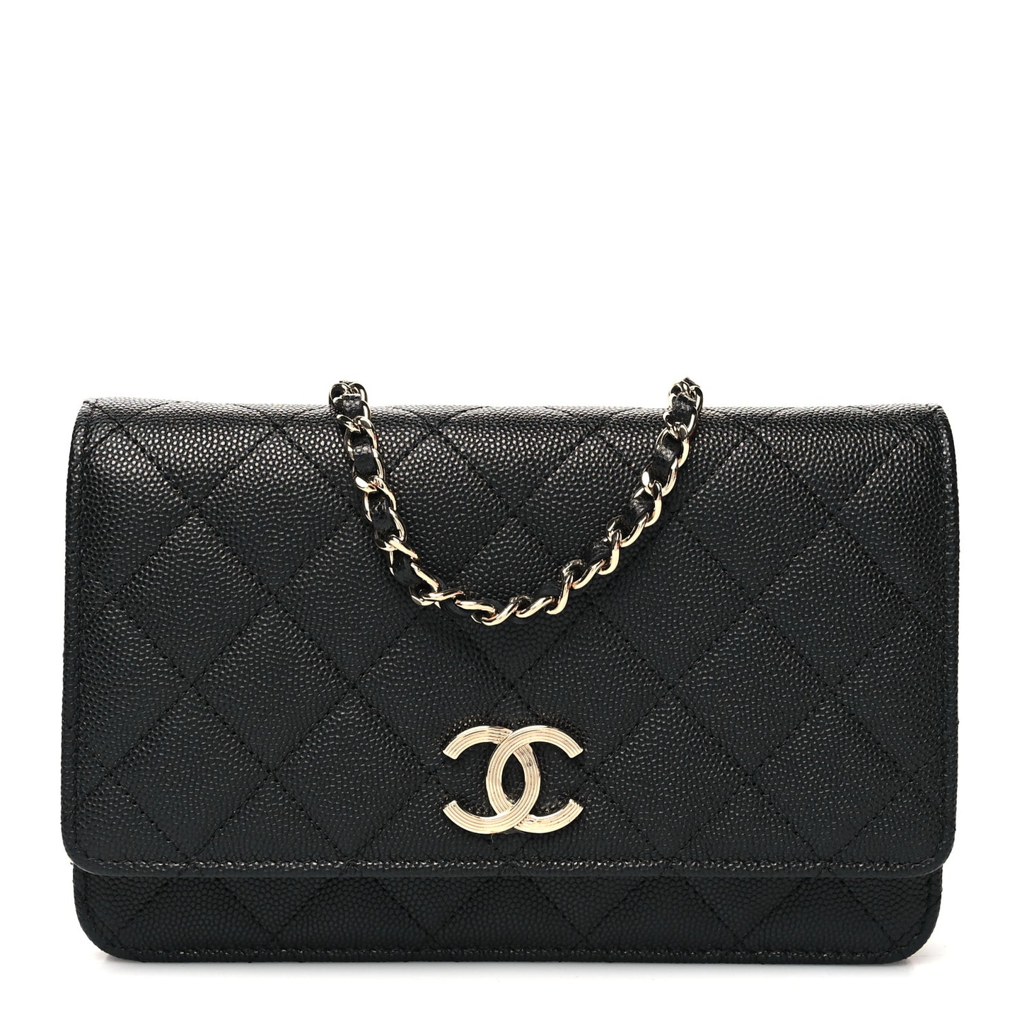 Caviar Quilted Striated CC Wallet On Chain WOC Black