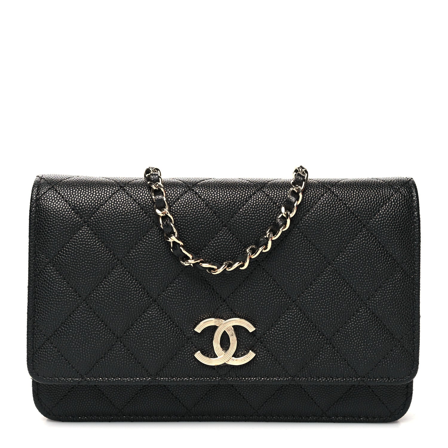 Chanel Caviar Quilted Striated CC Wallet On Chain WOC Black 1 of 11