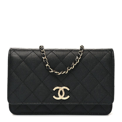 Chanel Caviar Quilted Striated CC Wallet On Chain WOC Black 1 of 11