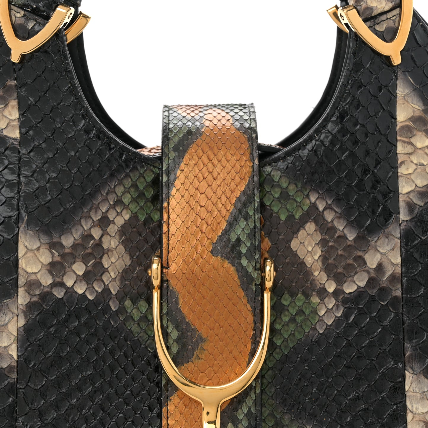 Snakeskin Stirrup Medium Top Handle Bag Multicolor