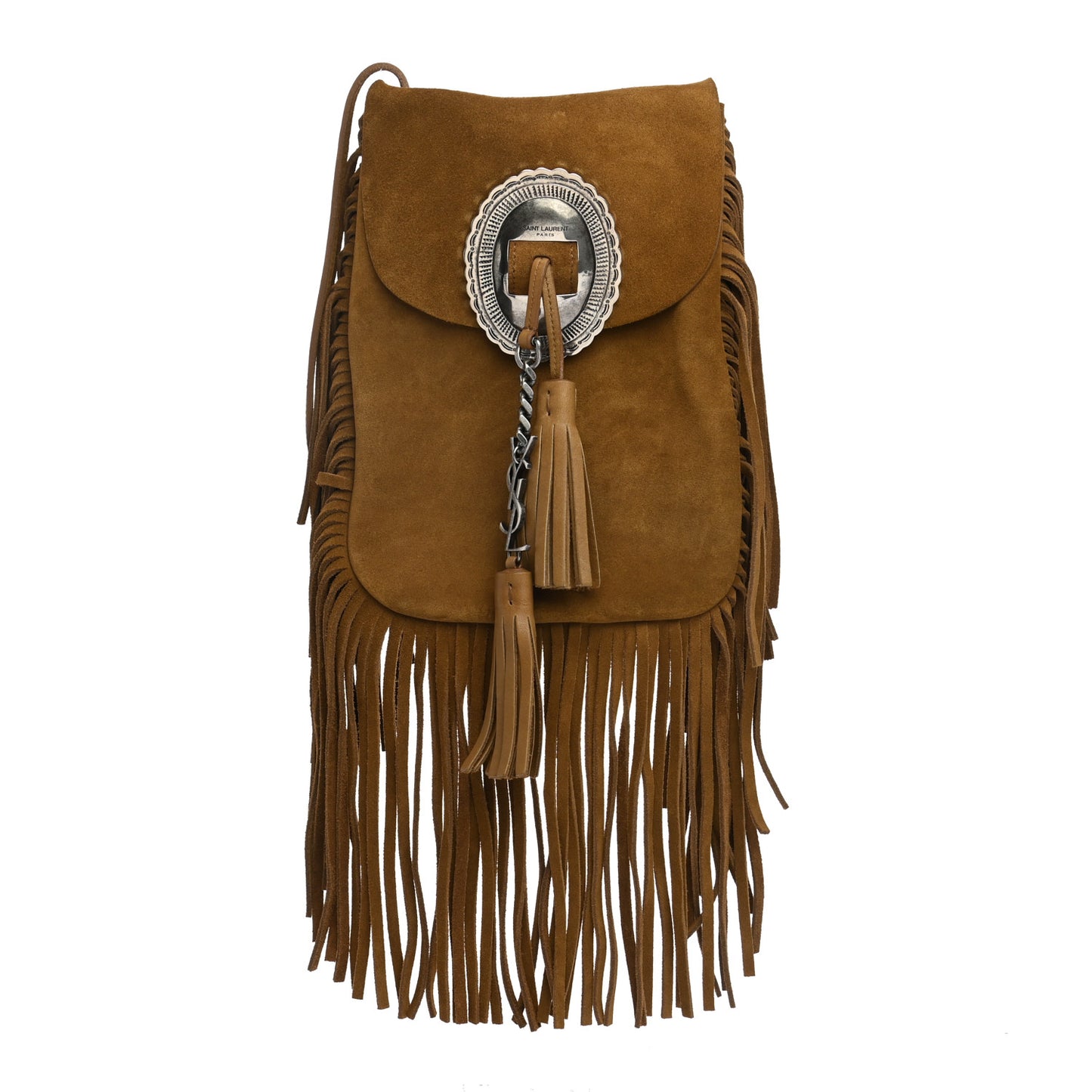 Suede Fringe Flat Anita Crossbody Bag Camel