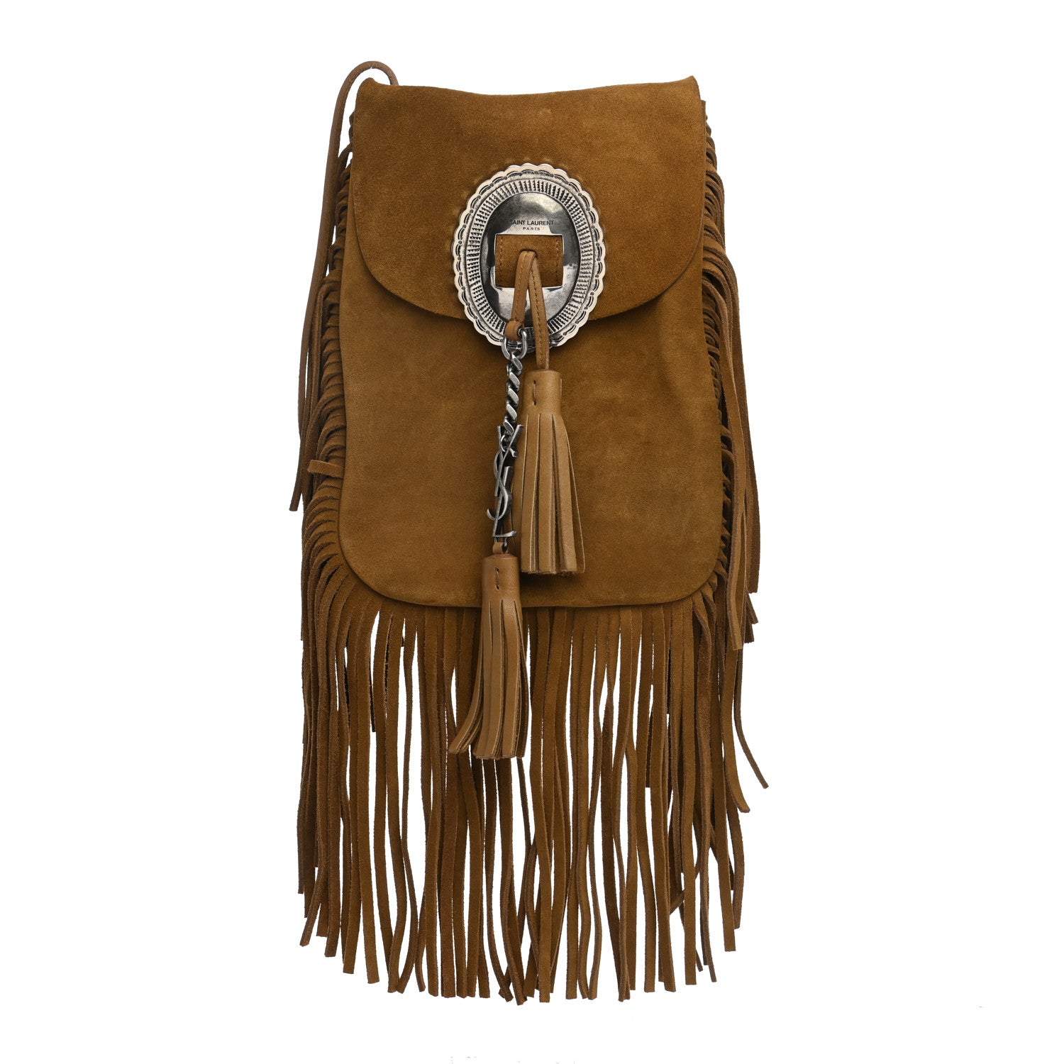 Saint Laurent Suede Fringe Flat Anita Crossbody Bag Camel 1 of 10