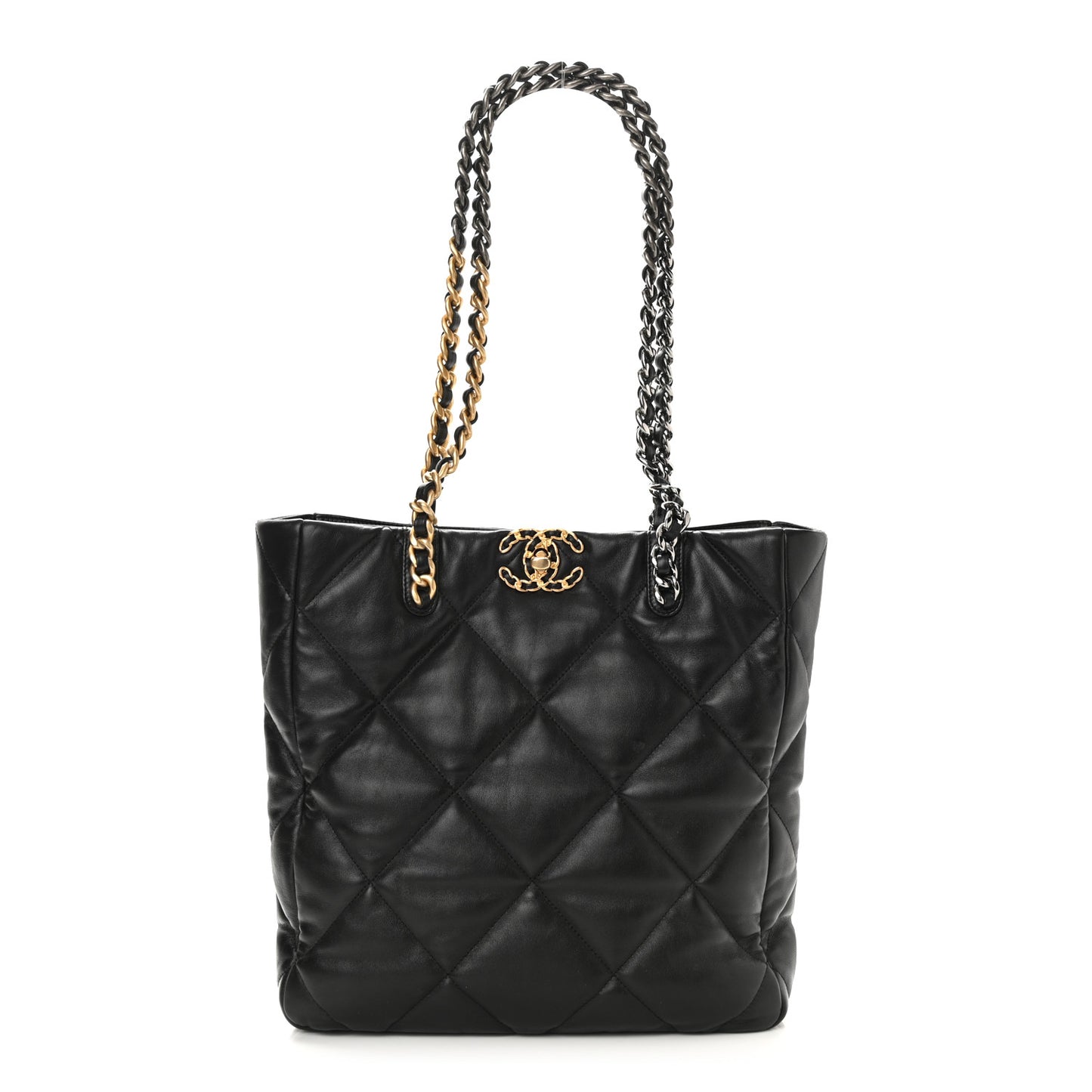 Lambskin Quilted Chanel 19 Shopping Bag Black