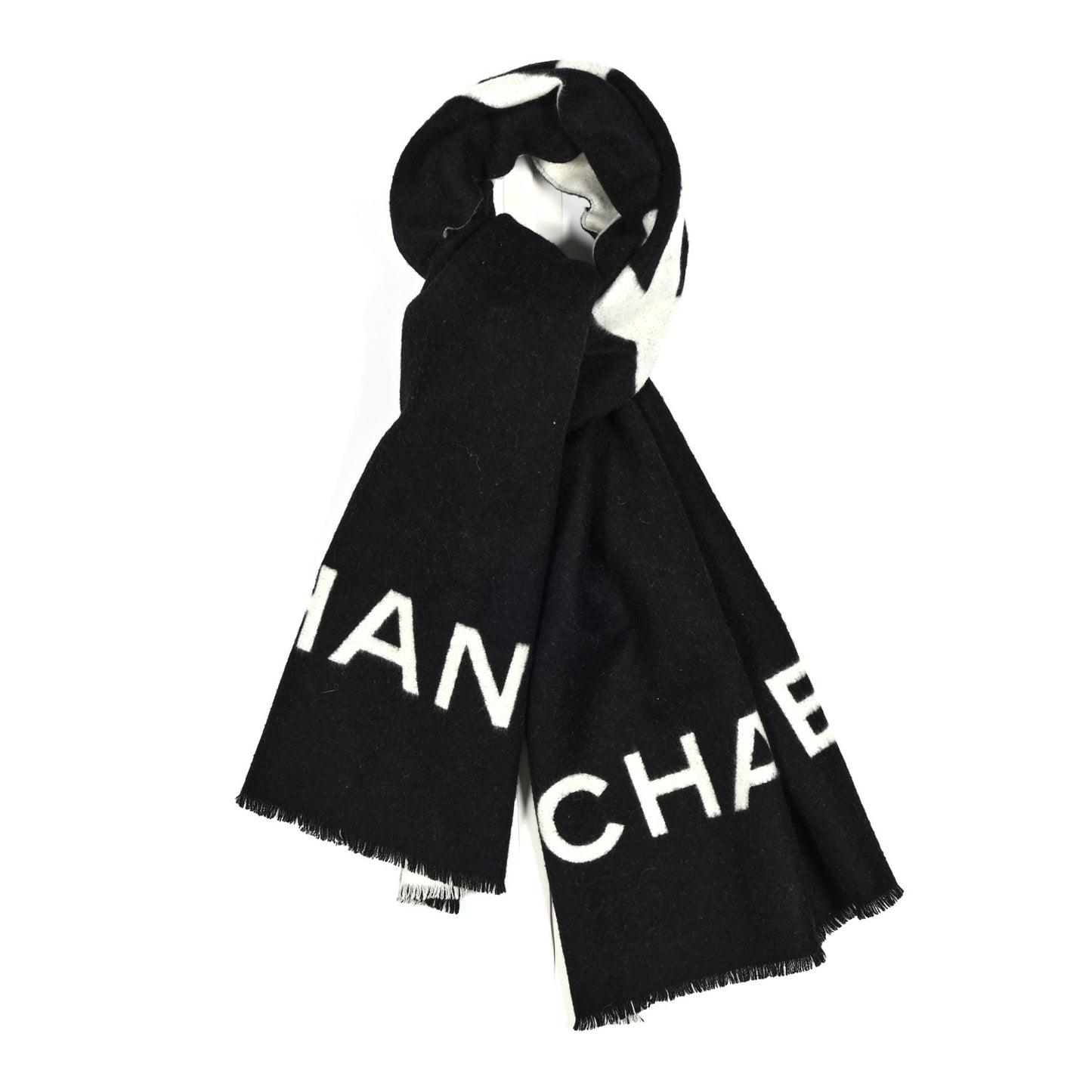 Cashmere CC Fringe Stole Black White